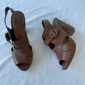 Lucky Brand Leather Parisa Block Heeled Women’s Sandals Brown Size 7